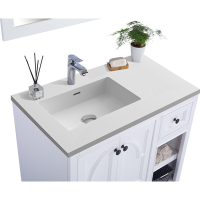 Laviva Odyssey 36 inch White Bathroom Vanity with Matte White VIVA Stone Solid Surface Countertop, 685757782135, 313613-36W-MW