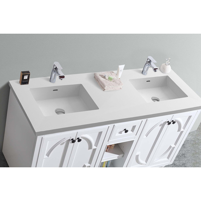 Laviva Odyssey 60 inch White Double Sink Bathroom Vanity with Matte White VIVA Stone Solid Surface Countertop, 685757782210, 313613-60W-MW
