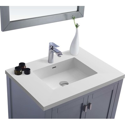 Laviva Wilson 30 inch Grey Bathroom Vanity with Matte White VIVA Stone Solid Surface Countertop, 685757782289, 313ANG-30G-MW