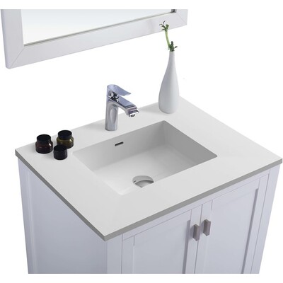 Laviva Wilson 30 inch White Bathroom Vanity with Matte White VIVA Stone Solid Surface Countertop, 685757782302, 313ANG-30W-MW