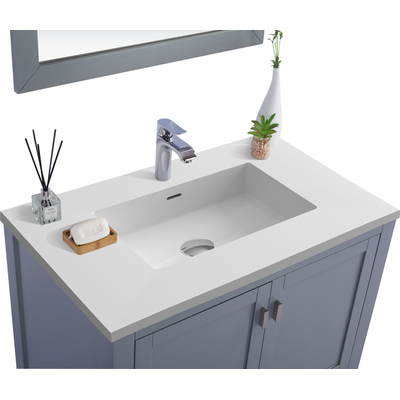 Laviva Wilson 36 inch Grey Bathroom Vanity with Matte White VIVA Stone Solid Surface Countertop, 685757782326, 313ANG-36G-MW