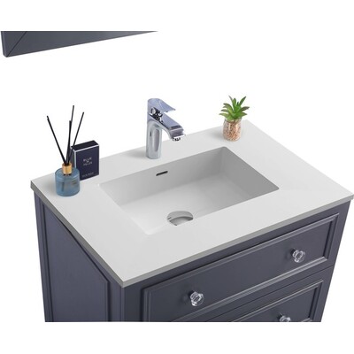 Laviva Luna 30 inch Maple Grey Bathroom Vanity with Matte White VIVA Stone Solid Surface Countertop, 685757781916, 313DVN-30G-MW
