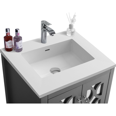 Laviva Mediterraneo 24 inch Grey Bathroom Vanity with Matte White VIVA Stone Solid Surface Countertop, 685757781961, 313MKSH-24G-MW