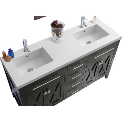 Laviva Wimbledon 60 inch Espresso Double Sink Bathroom Vanity with Matte White VIVA Stone Solid Surface Countertop, 685757782630, 313YG319-60E-MW