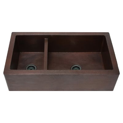 sierra copper Double Bowl Sinks, Metal,STAINLESS STEEL,Gunmetal,Bronze,Nickel,Copper,Titanium,Tempered,Hammered,Brass, Apron,Drop-In,Farmhouse, Complete Vanity Sets, SC-HF37-33,Less than 19.99 Long,Less than 14.99 Wide