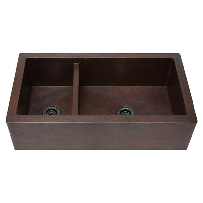 sierra copper Double Bowl Sinks, Metal,STAINLESS STEEL,Gunmetal,Bronze,Nickel,Copper,Titanium,Tempered,Hammered,Brass, Apron,Drop-In,Farmhouse, Complete Vanity Sets, SC-HF37-40,Less than 19.99 Long,Less than 14.99 Wide