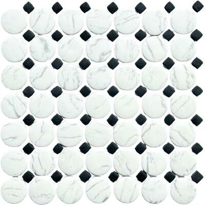 Soci tile SSA-1245 Timeless Series Carrara Penny with Black Dot Matte Mosaic Tile