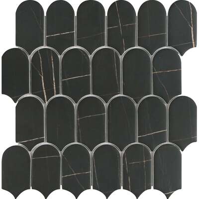 Soci tile SSA-1267 Inspiration Series Elongated Fan Nero Matte Mosaic Tile