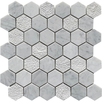Soci tile SSH-410 Classic Series Textured Hexagon Carrara Matte 2 inch Mosaic Tile