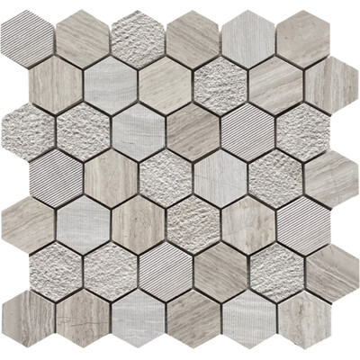 Soci tile SSH-411 Classic Series Textured Hexagon Wooden White Matte 2 inch Mosaic Tile