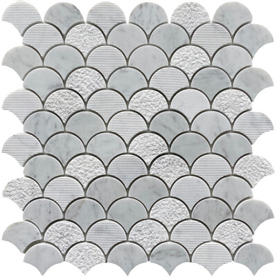 Soci tile SSH-412 Classic Series Textured Fan Carrara Matte Mosaic Tile