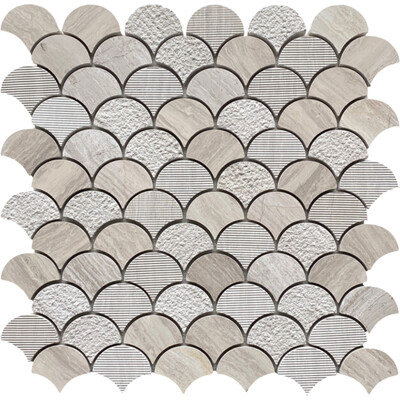 Soci tile SSH-413 Classic Series Textured Fan Wooden White Matte Mosaic Tile
