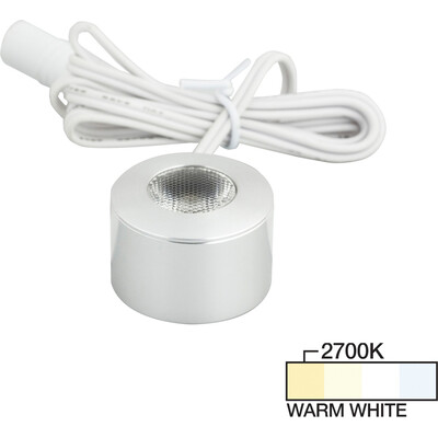 Task Lighting 105 Lumens/Fixture 12-volt Accent Output Mini Round Series Puck Light, Single-White, Brushed Aluminum, Warm White 2700K, 840002501118, L-MR-CL-1BA-27