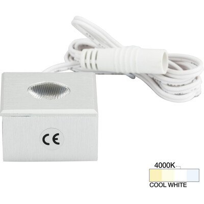 Task Lighting 105 Lumens/Fixture 12-volt Accent Output Mini Square Series Puck Light, Single-White, Brushed Aluminum, Cool White 4000K, 840002501095, L-MS-CL-1BA-40