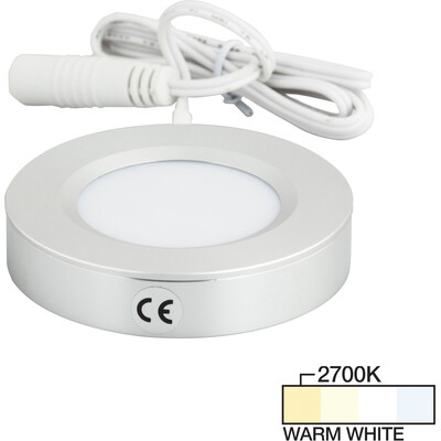 Task Lighting 180 Lumens/Fixture 12-volt Standard Output Pearl Series Puck Light, Single-White, Brushed Aluminum, Warm White 2700K, 843512080173, L-PS-FR-3BA-27