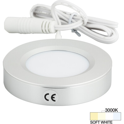 Task Lighting 180 Lumens/Fixture 12-volt Standard Output Pearl Series Puck Light, Single-White, Brushed Aluminum, Soft White 3000K, 843512080180, L-PS-FR-3BA-30