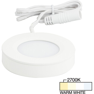 Task Lighting 180 Lumens/Fixture 12-volt Standard Output Pearl Series Puck Light, Single-White, White, Warm White 2700K, 843512080135, L-PS-FR-3WT-27