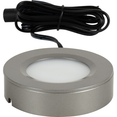 Task Lighting 180 Lumens/Fixture 12-volt Puck Light, Single-White, Dark Silver Finish, Cool White 4000K, Direct-Wire or Barrel Connection, 196734034074, L-SWSP-FR-DS-40