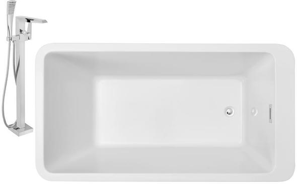 Streamline Bath Set of Bathroom Tub and Faucet Free Standing Bath Tubs White Soaking Freestanding Tub