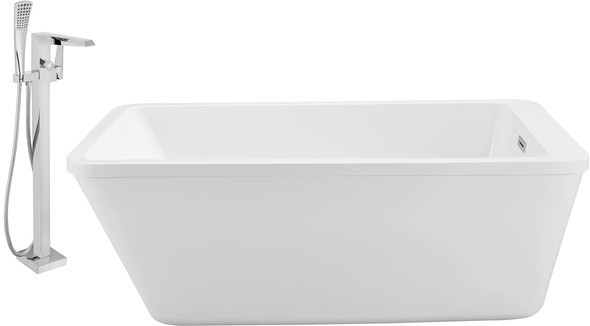 Streamline Bath Set of Bathroom Tub and Faucet Free Standing Bath Tubs White Soaking Freestanding Tub