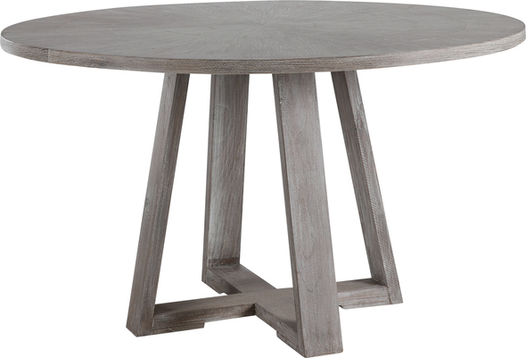 Uttermost  Dining Table Dining Room Tables With Clean Casual Styling, This Dining Table Features A Richly Grained Oak Veneer Inlaid Top Finished In A Soft Gray With Hints Of Brown Undertones, Atop A Sturdy Elm Wood Trestle Base. Solid Wood Will Continue To Move With Temperature And Humidity Changes, Which Can Result In Cracks And Uneven Surfaces, Adding To Its Authenticity And Character.