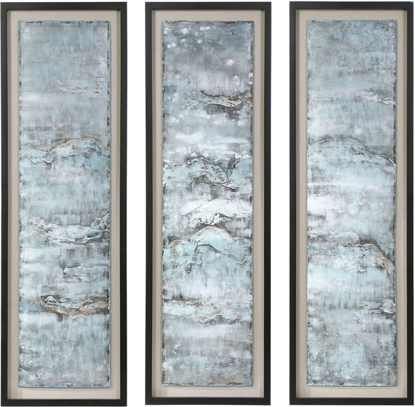  Uttermost Abstract Art Wall Art Black Shadowbox Style Frame, Beige Linen Background, Shoreline, Gold Leaf, Aqua, Silver Leaf, Gray, White, Charcoal, Painted Texture, Hand Painted Metal Sheets, Raw Edge