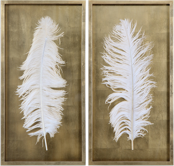  Uttermost Shadow Box / Wall Art Boxes and Bookends Authentic Lush White Feathers, Under Glass, Showcased In A Pine Wood Shadow Box Featuring A Rich Gold Leaf Finish.