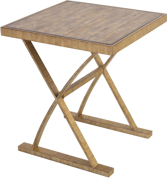 ELK Home Accent Table Accent Tables Bright Aged Gold, Solid Brown Stained Pine Transitional