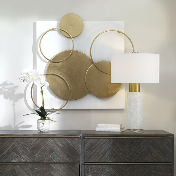  Uttermost Metal Wall Art Wall Art Constructed From Solid Iron, This Elegant Metal Wall Panel Is Finished In Matte White With Elegant Circular Accents Finished In Gold Leaf.