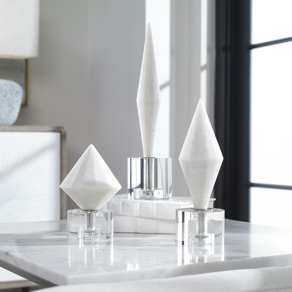  Uttermost Figurines & Sculptures Decorative Figurines and Statues Elegant White Diamonds Made Of Granulated Marble That Accurately Replicates The Look Of Thassos Marble Atop Crystal Bases. Sizes: Sm-5x7x5, Med-4x10x4, Lg-4x14x4