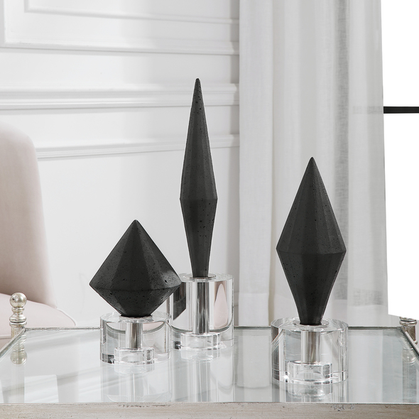  Uttermost Figurines & Sculptures Decorative Figurines and Statues Elegant Black Diamonds Made Of Granulated Marble Atop Crystal Bases. Sizes: S-5x7x5, M-4x10x4, L-4x14x4