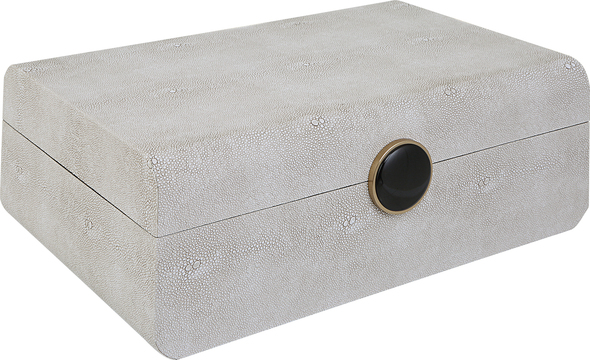  Uttermost Decorative Boxes Boxes and Bookends Inspired By The Art Deco Era, This Decorative Box Showcases A Faux White Shagreen Wrapped Exterior Accented By A Brushed Antique Brass And Black Enamel Closure. The Interior Is Finished In Matte Black.