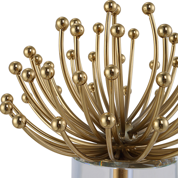 Uttermost Sculptures Decorative Figurines and Statues Displaying An Elevated Contemporary Feel, These Steel Objects Are Finished In An Elegant Brushed Gold Atop Large Crystal Bases. Sizes: S-7x9x7, L-9x10x9