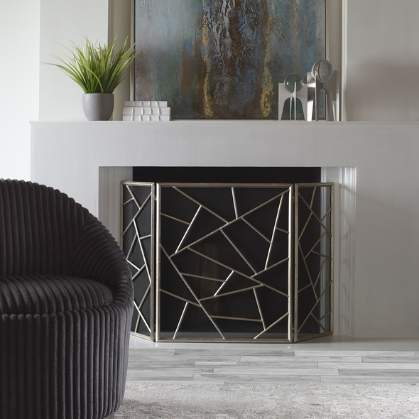  Uttermost Modern Fireplace Screen Fireplace Mantels and Accessores Lightly Antiqued Silver Leaf.