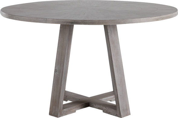 Uttermost  Dining Table Dining Room Tables With Clean Casual Styling, This Dining Table Features A Richly Grained Oak Veneer Inlaid Top Finished In A Soft Gray With Hints Of Brown Undertones, Atop A Sturdy Elm Wood Trestle Base. Solid Wood Will Continue To Move With Temperature And Humidity Changes, Which Can Result In Cracks And Uneven Surfaces, Adding To Its Authenticity And Character.