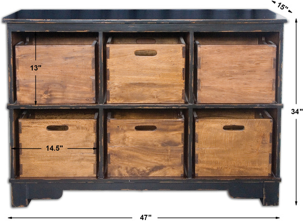 Uttermost Hobby Cupboards Chests and Cabinets Craftsman Built Of Select Hard Woods, Hand Finished In Worn Black, With Six Solid Mahogany Dovetail Bins. Keep Handle Openings Facing Out For Ease Of Use Or Turn To Show Solid Sides For More Concealed Storage. Matthew Williams