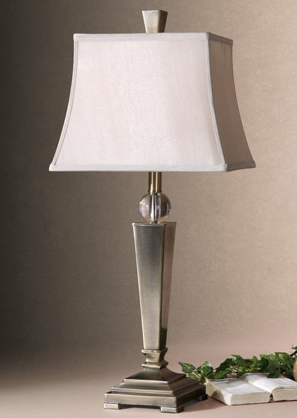  Uttermost Table Lamp Fireplace Mantels and Accessores Plated Coffee Bronze Metal With A Crystal Ball Accent.